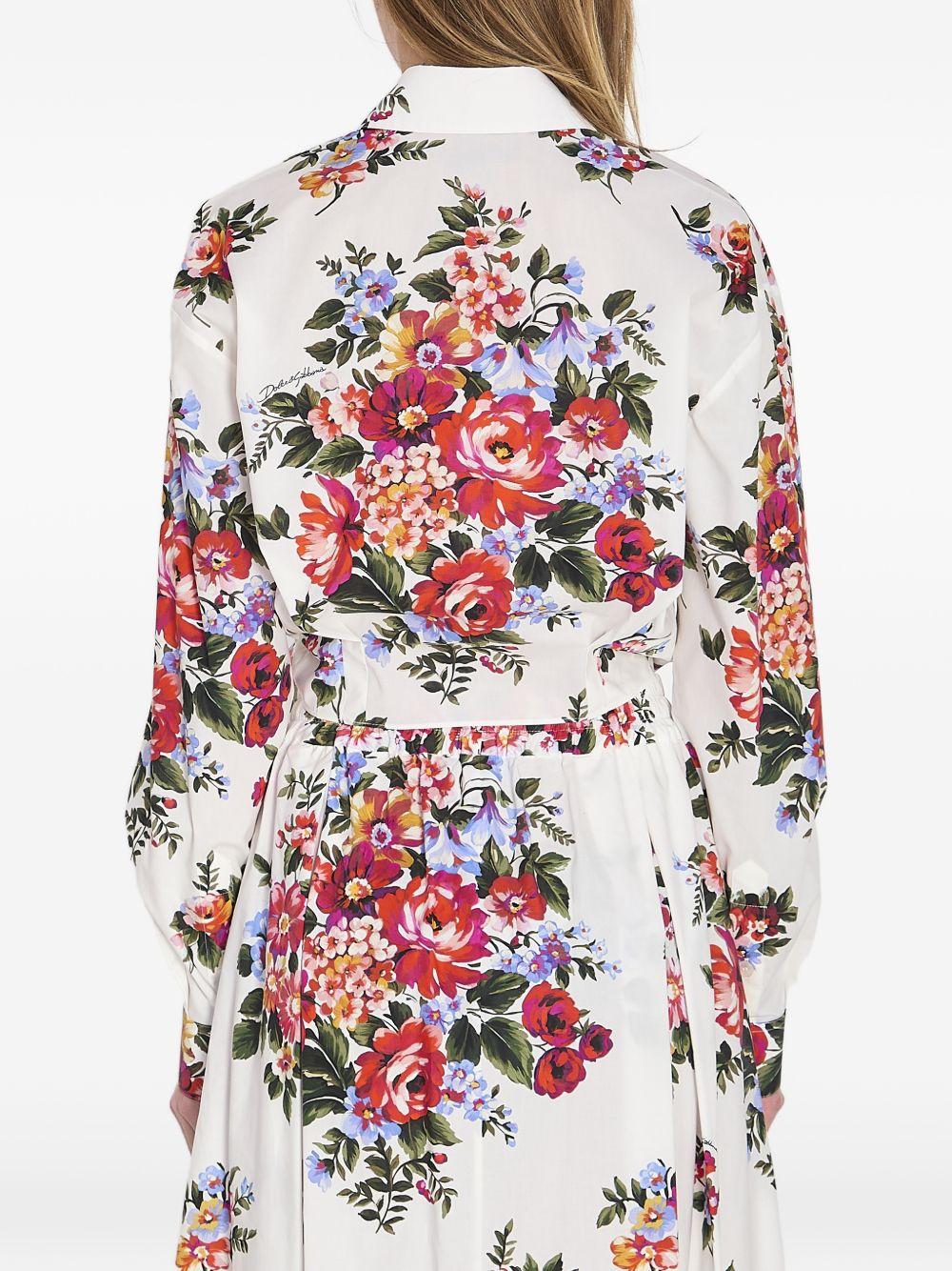 DOLCE e GABBANA Camicia con stampa floreale in cotone bianco 