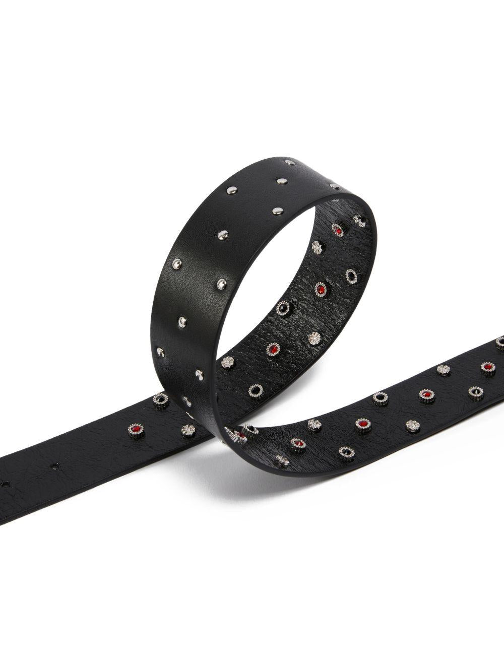 PINKO Cintura nera con dettagli argento e cristalli 