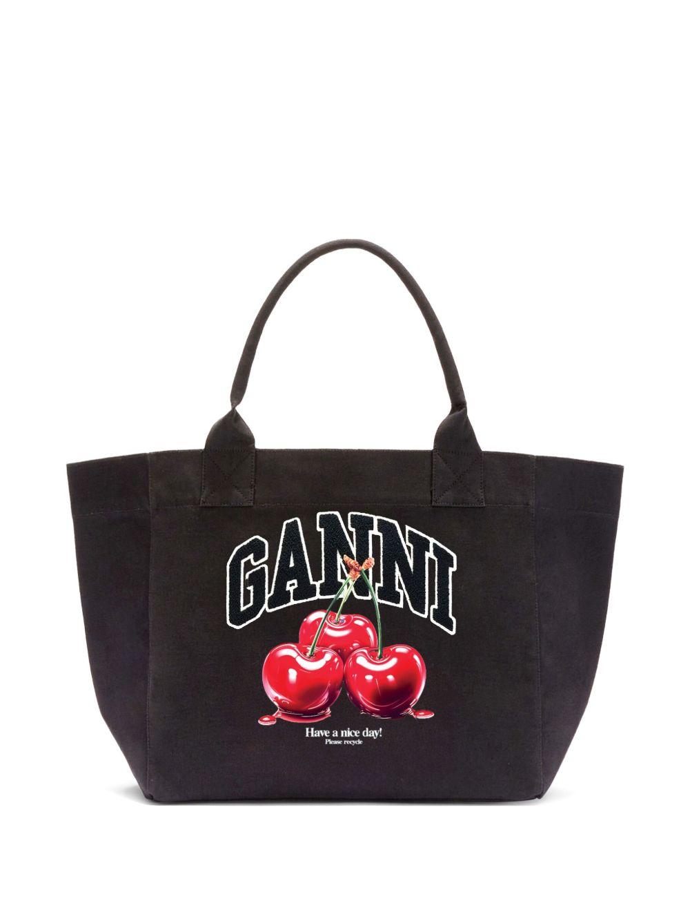 GANNI Borsa shopping con stampa ciliegie 