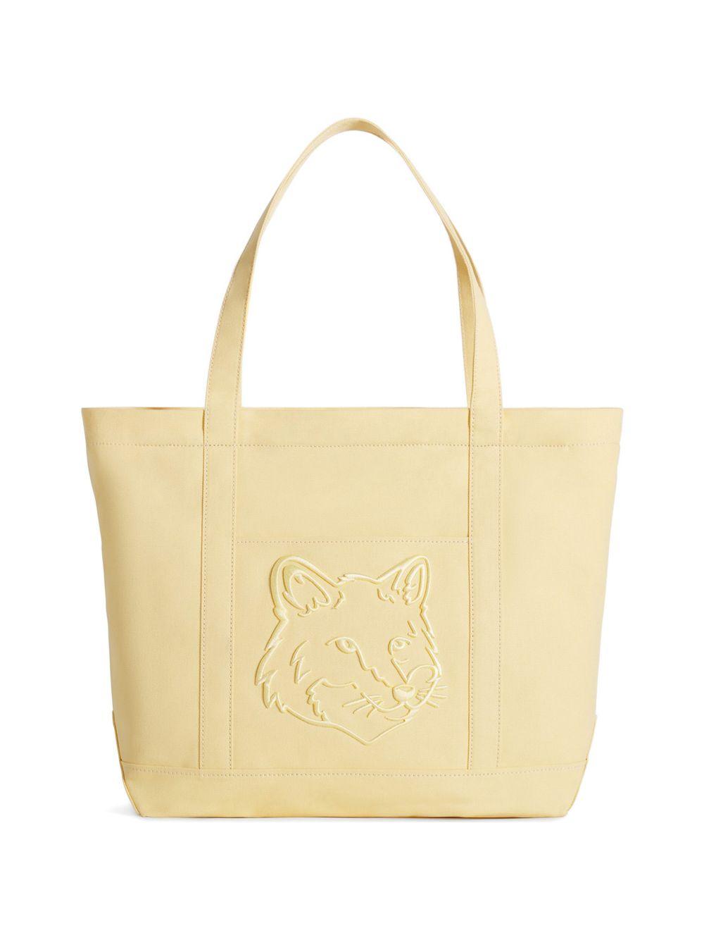 MAISON KITSUNE Borsa a mano con icona design ricamato giallo burro 