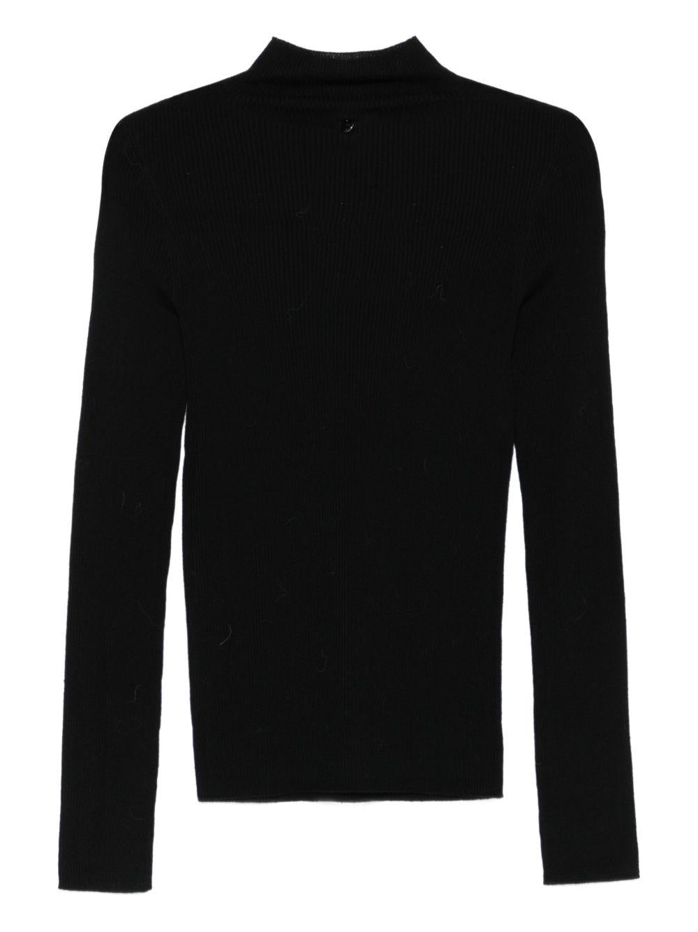 LIUJO Maglia nera a collo alto in lana, impreziosita e trapuntata 