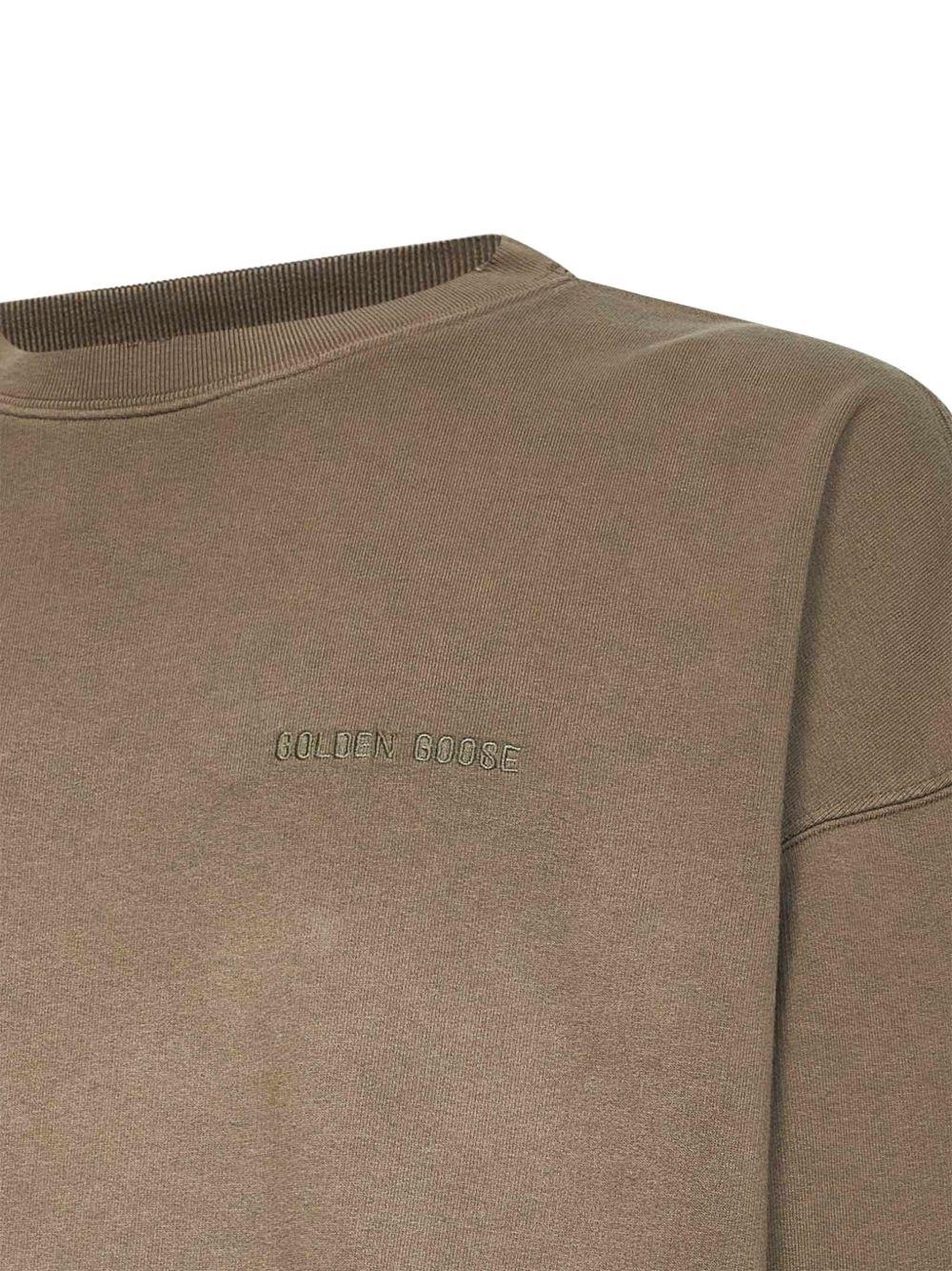 GOLDEN GOOSE Felpa in cotone marrone girocollo con logo 
