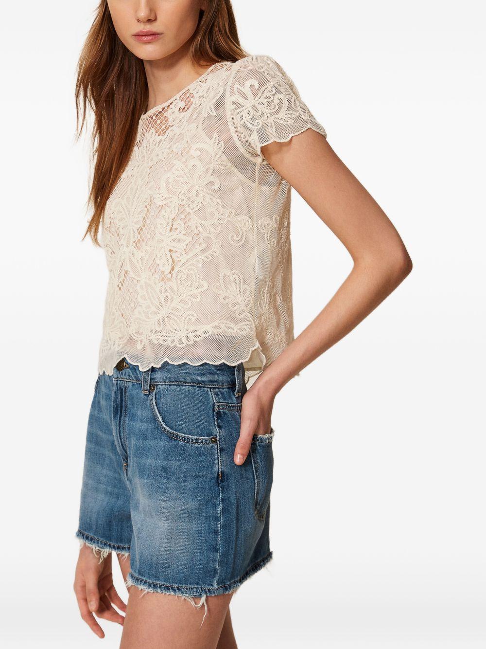 TWINSET Blusa ricamata in cotone bianco 