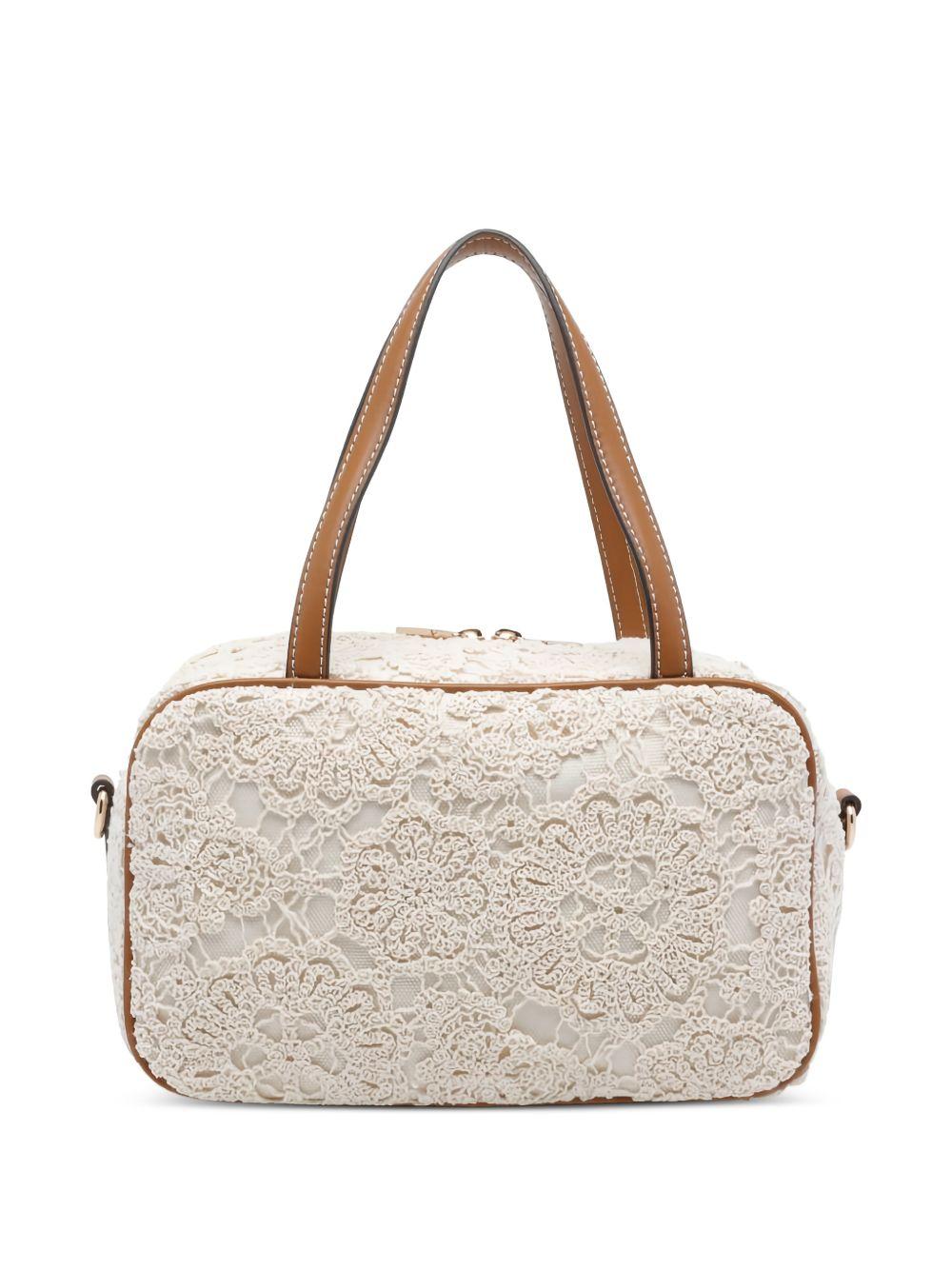 LIUJO Borsa tote bag color crema con ricamo crochet 
