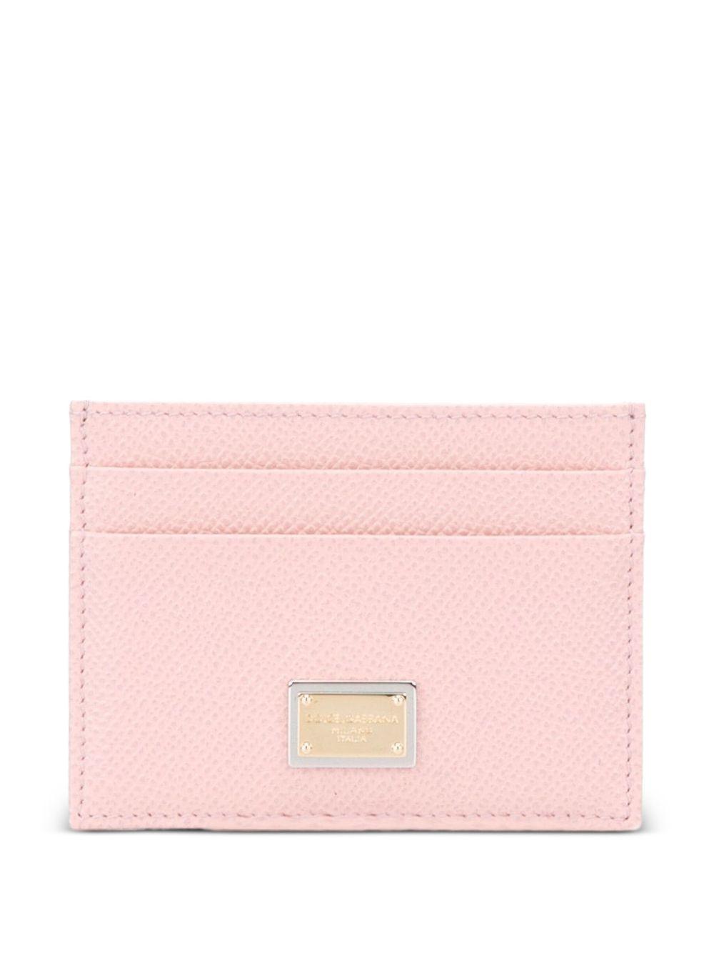 DOLCE e GABBANA Portacarte in pelle rosa con etichetta logo 