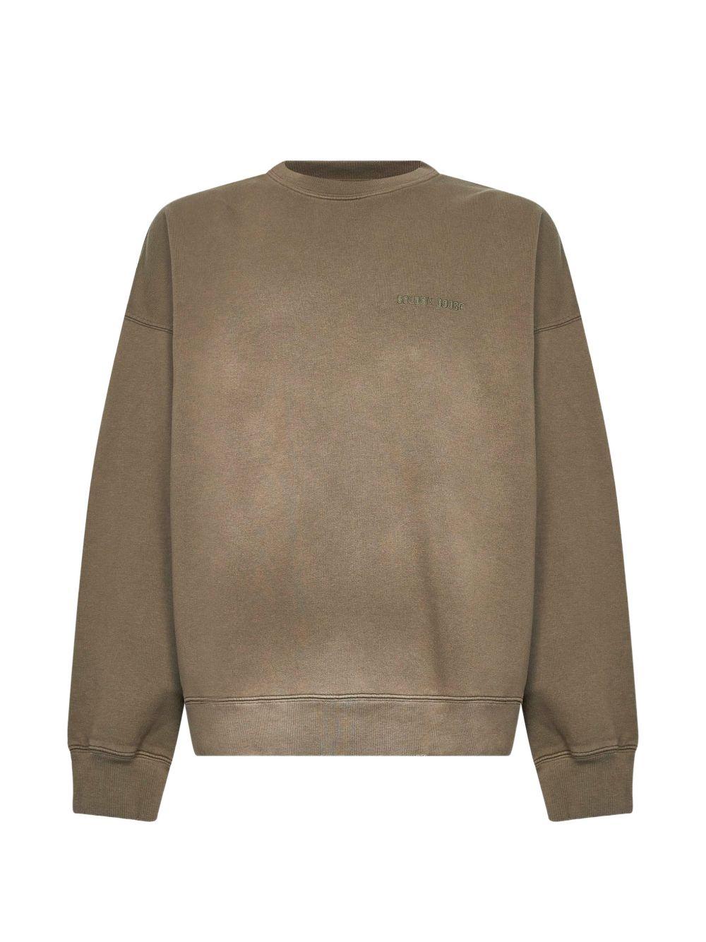 GOLDEN GOOSE Felpa in cotone marrone girocollo con logo 