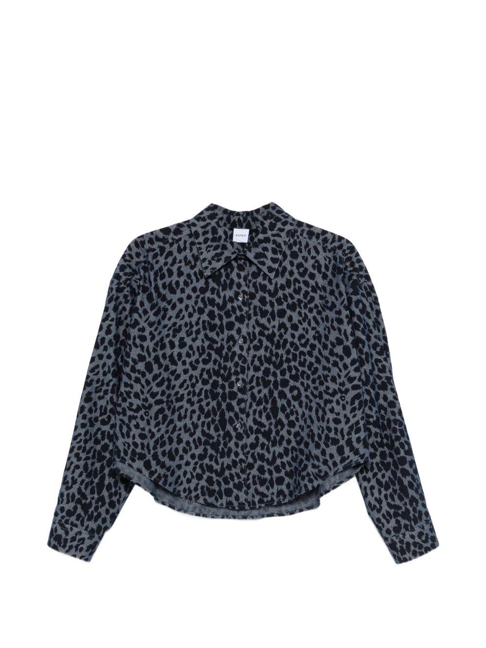 ASPESI Camicia stampa animalier in cotone blu 