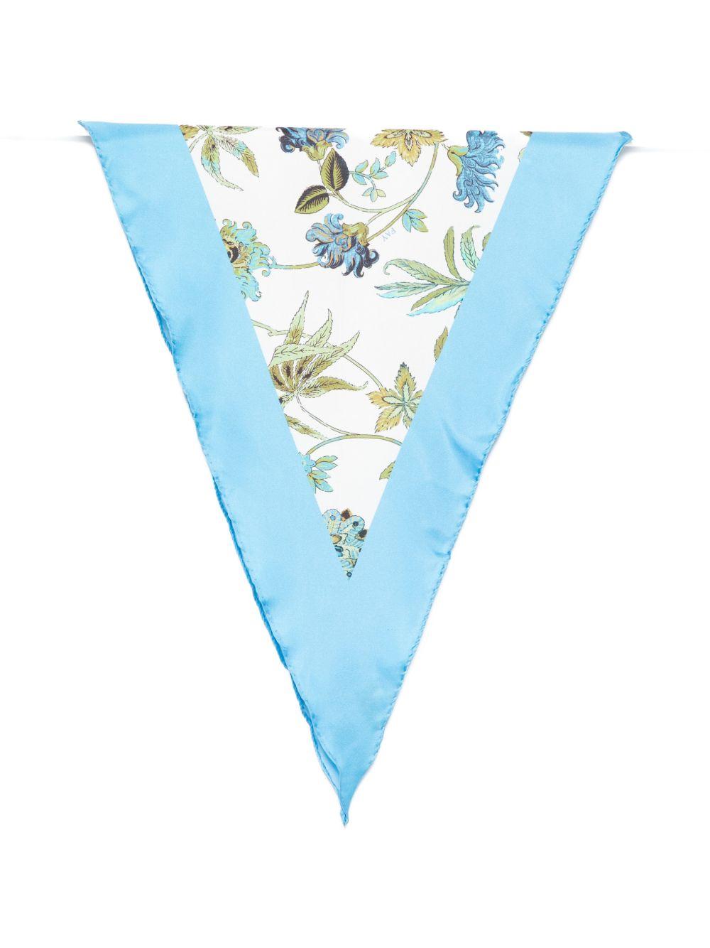 FAY Foulard triangolare celeste con stampa floreale 