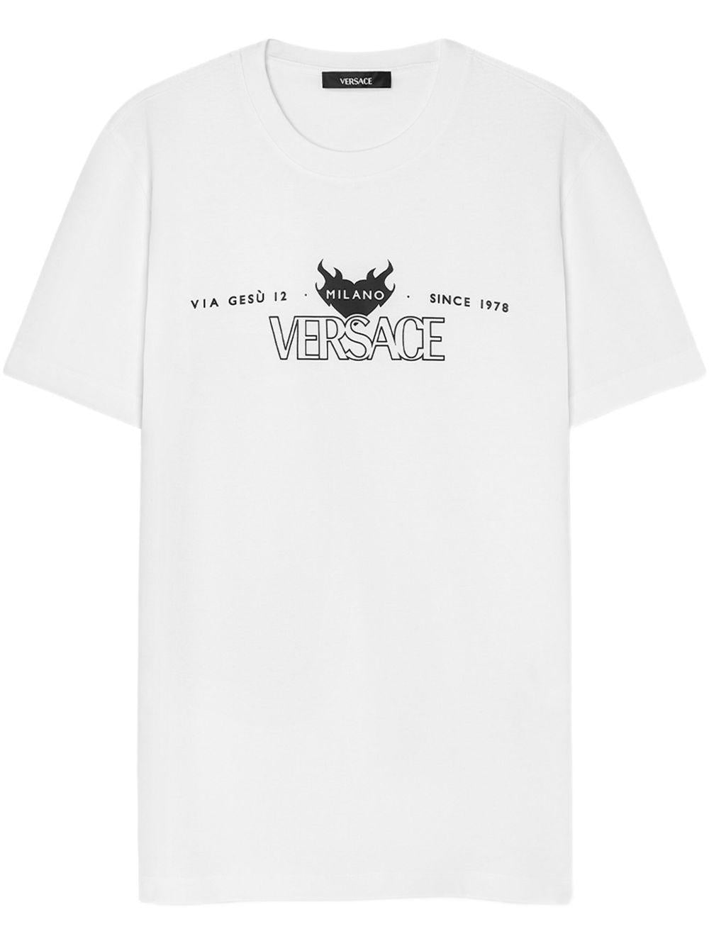VERSACE T-shirt in cotone bianca con stampa 