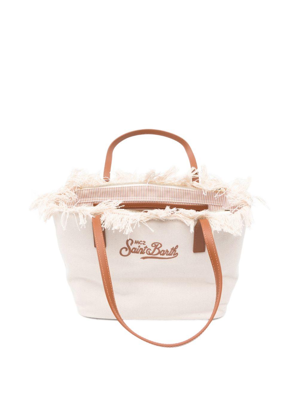 MC2 SAINT BARTH Borsa in cotone avorio City Bag Mid Fringe 