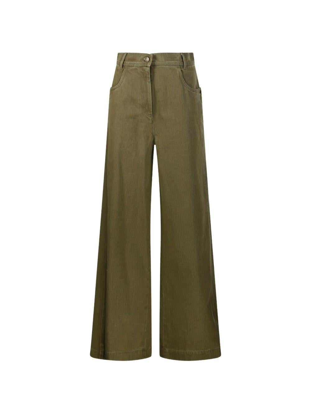 MAX MARA Pantaloni palazzo in cotone a gamba larga con logo ricamato 