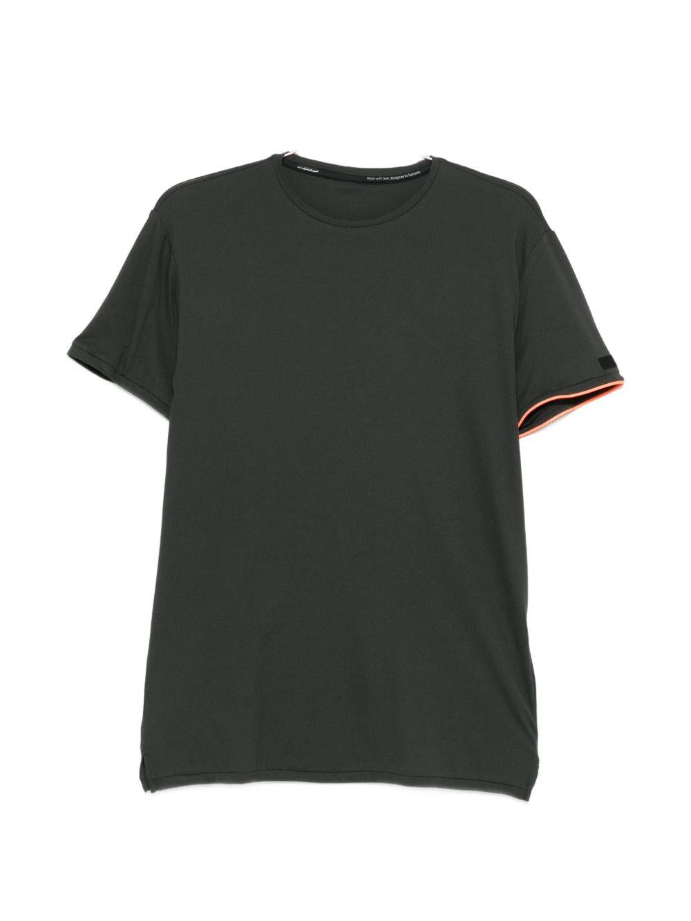 RRD ROBERTO RICCI DESIGNS T-shirt in cotone verde con bordo a contrasto arancione 