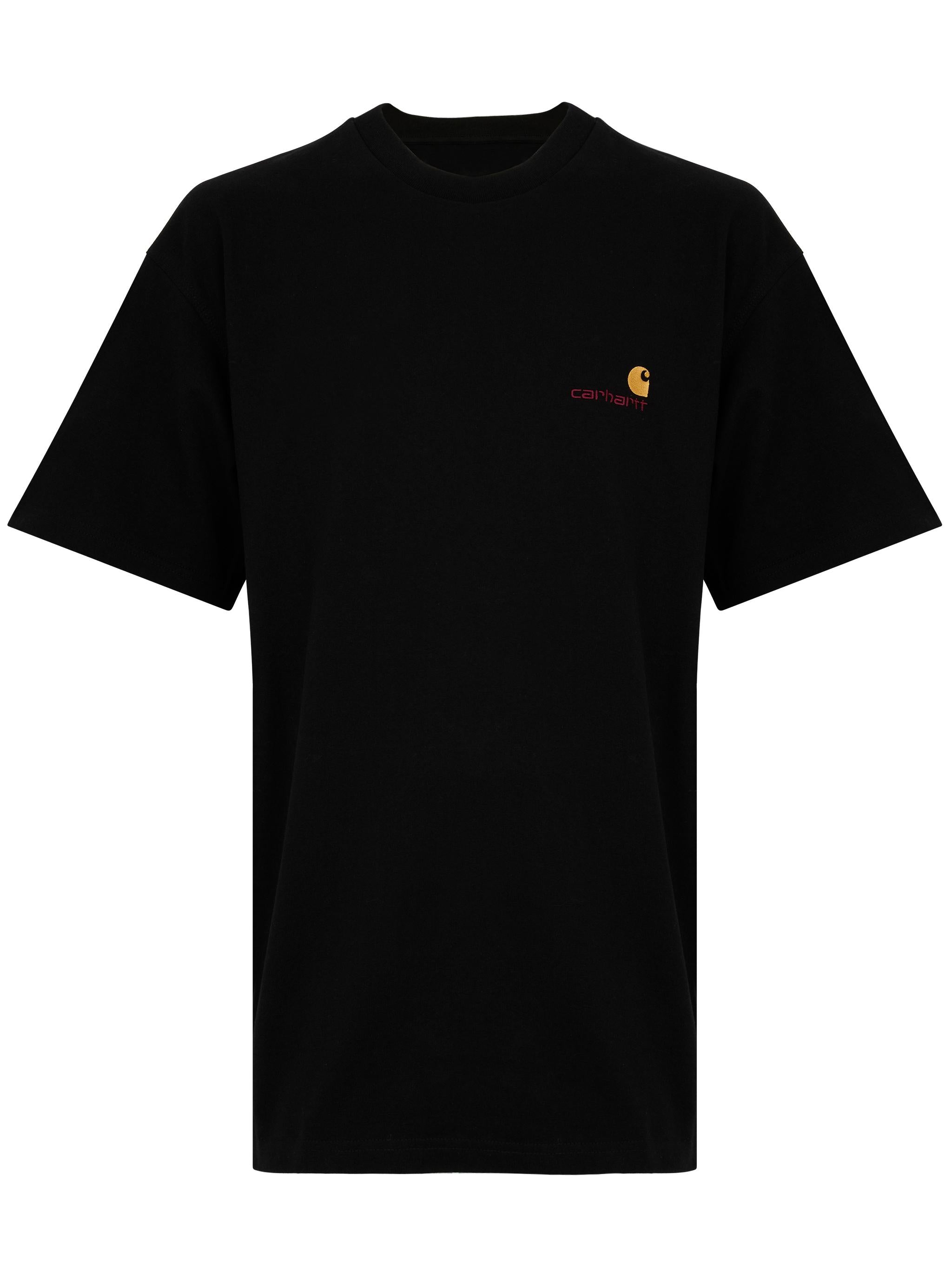 CARHARTT WIP T-shirt in cotone nero con logo oro ricamato 