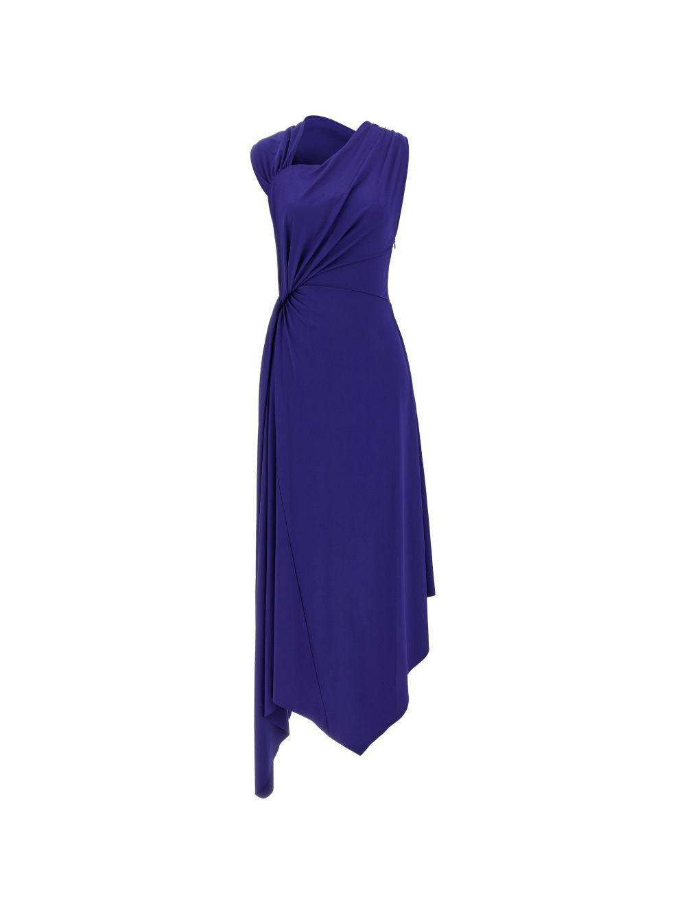 VICTORIA BECKHAM Abito midi blu con orlo asimmetrico 