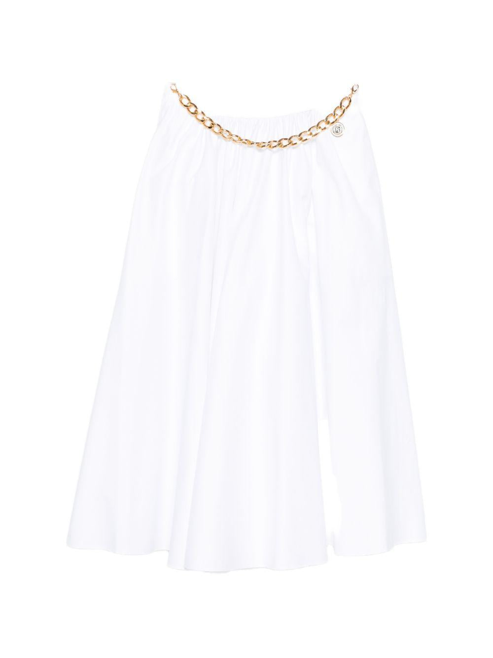 ELISABETTA FRANCHI Gonna midi bianca con catenina dorata in vita 