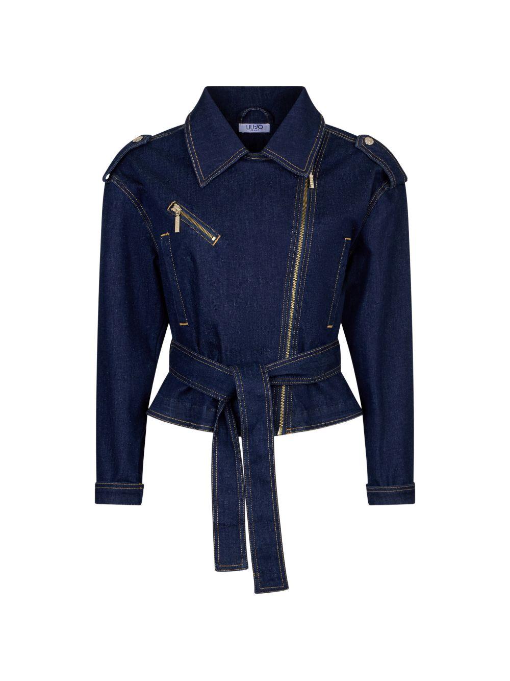 LIUJO Giacca strutturata in blu denim con cintura 