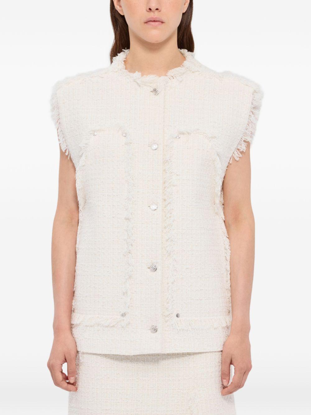 MSGM Gilet senza maniche in cotone bianco con bordo sfrangiato 