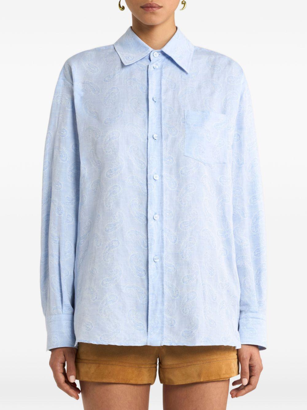 ETRO Camicia in lino e cotone celeste con stampa 