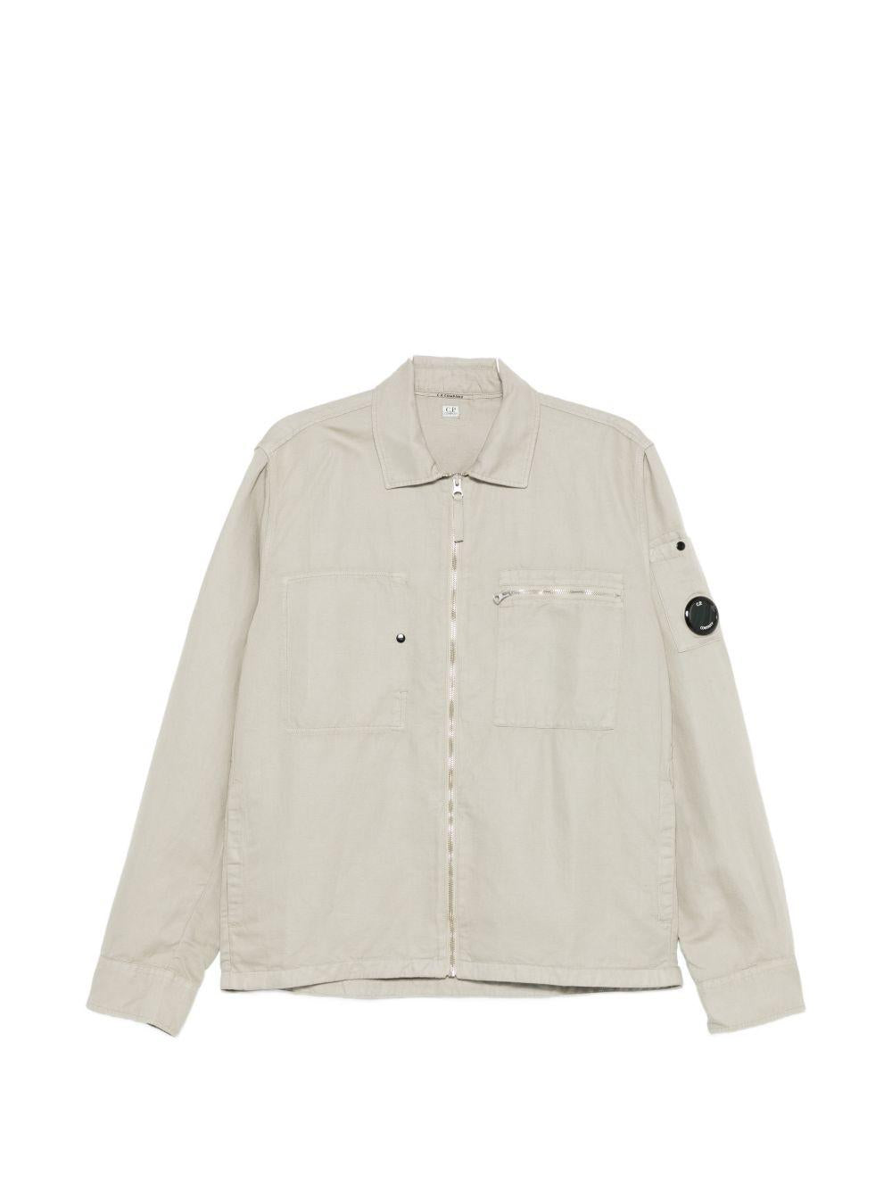 CP COMPANY Giacca camicia con zip in cotone misto lino grigio 