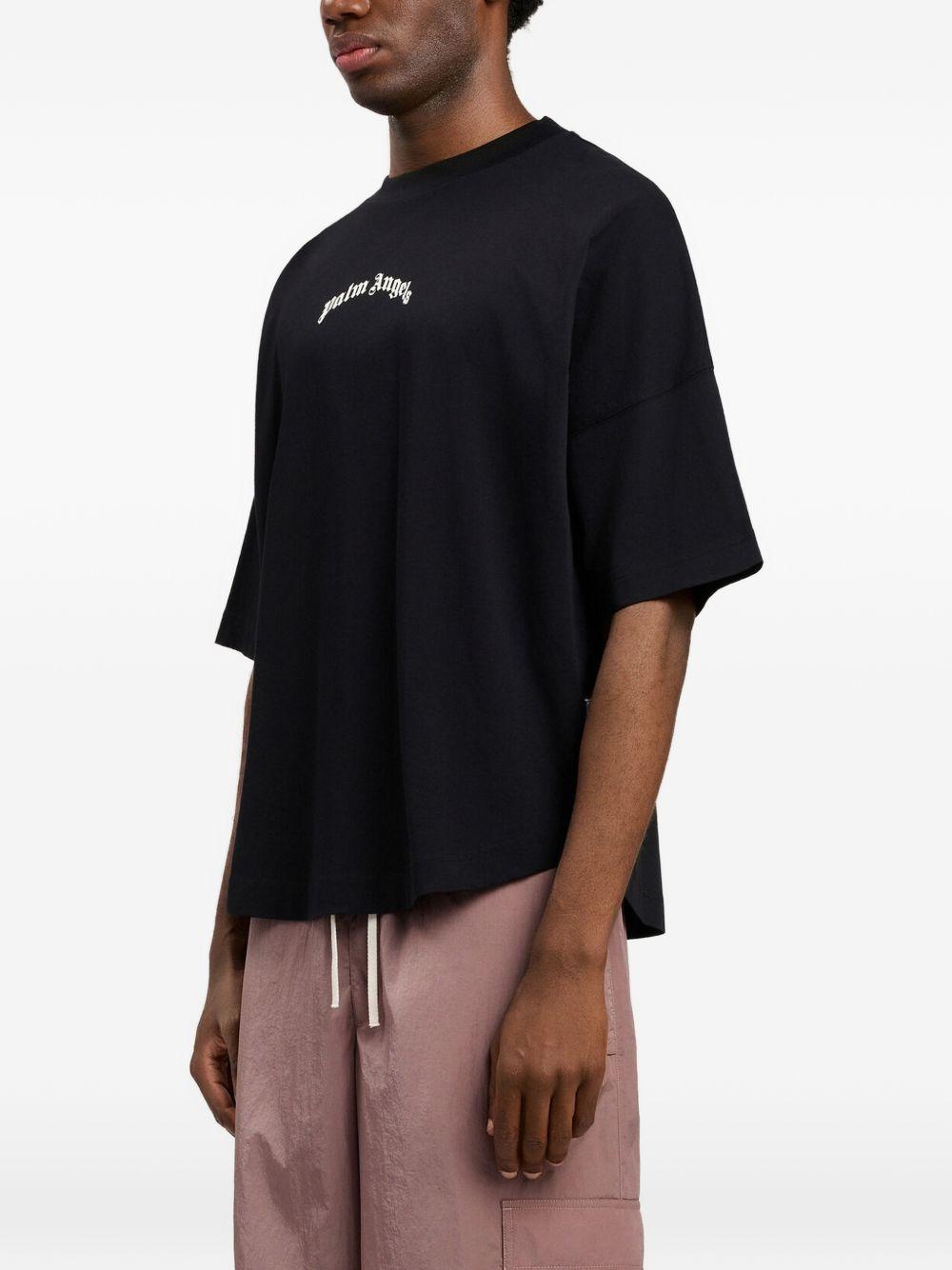 PALM ANGELS T-shirt oversize in cotone nero con logo bianco 