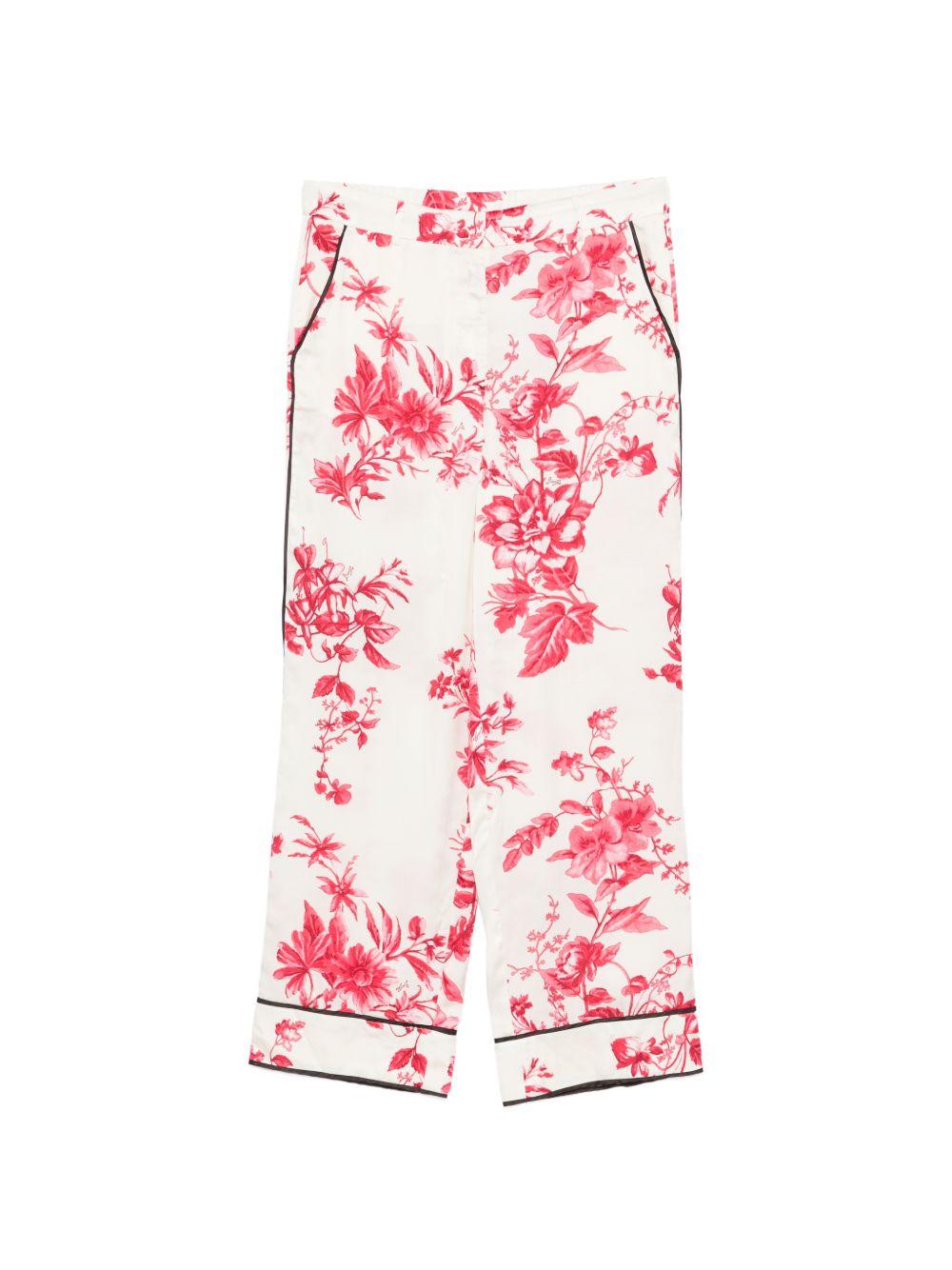 LIUJO Pantaloni bianchi con stampa floreale rossa 