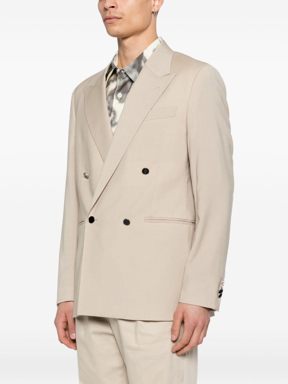 MANUEL RITZ Blazer doppiopetto in lana elasticizzata beige con bottoni a contrasto 
