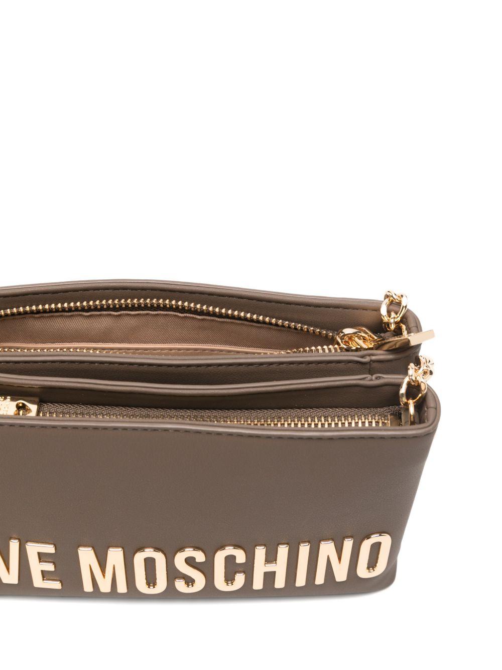 LOVE MOSCHINO Borsa a tracolla marrone tortora con logo dorato 