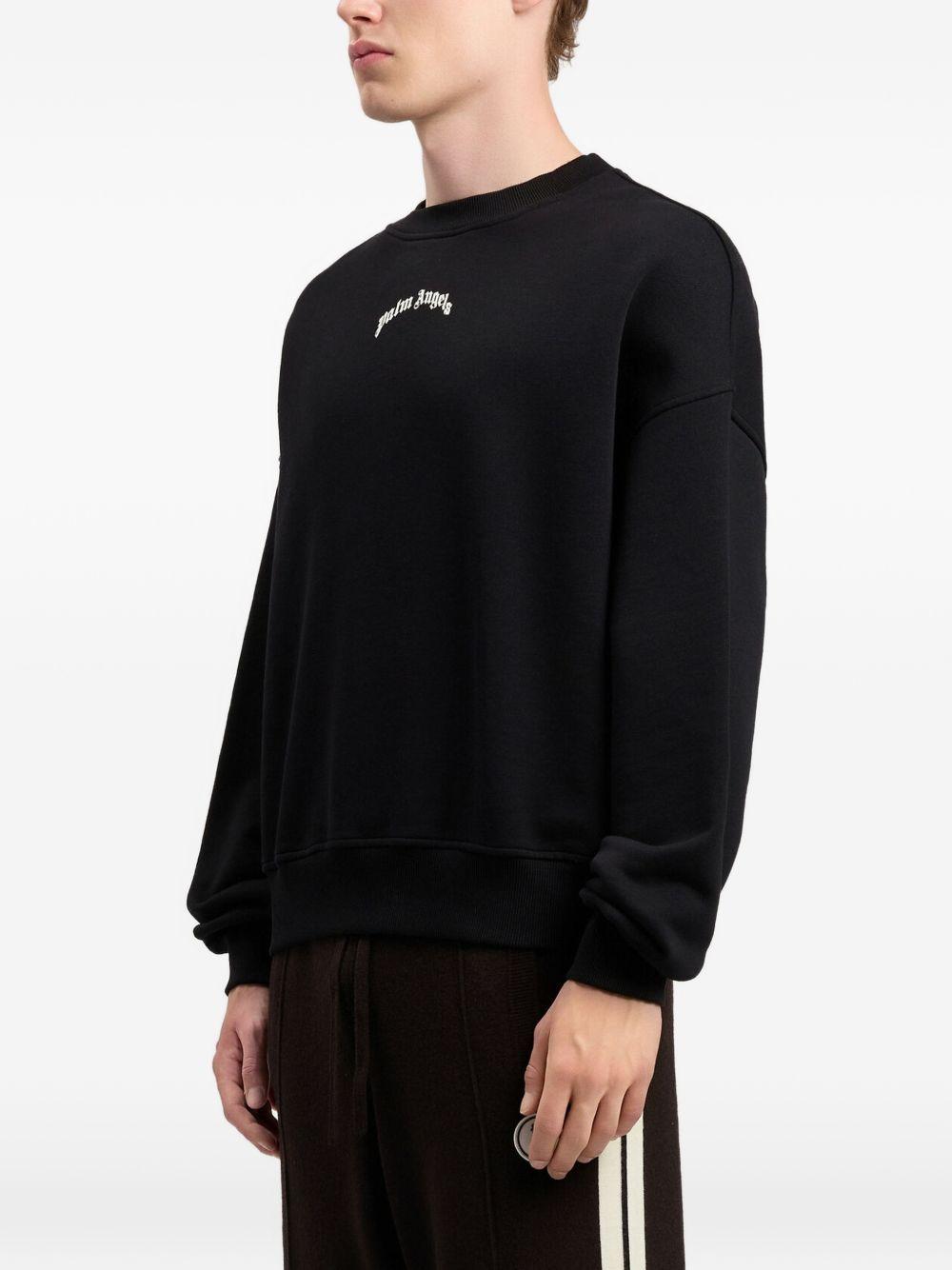 PALM ANGELS Felpa in cotone nero girocollo con logo bianco 