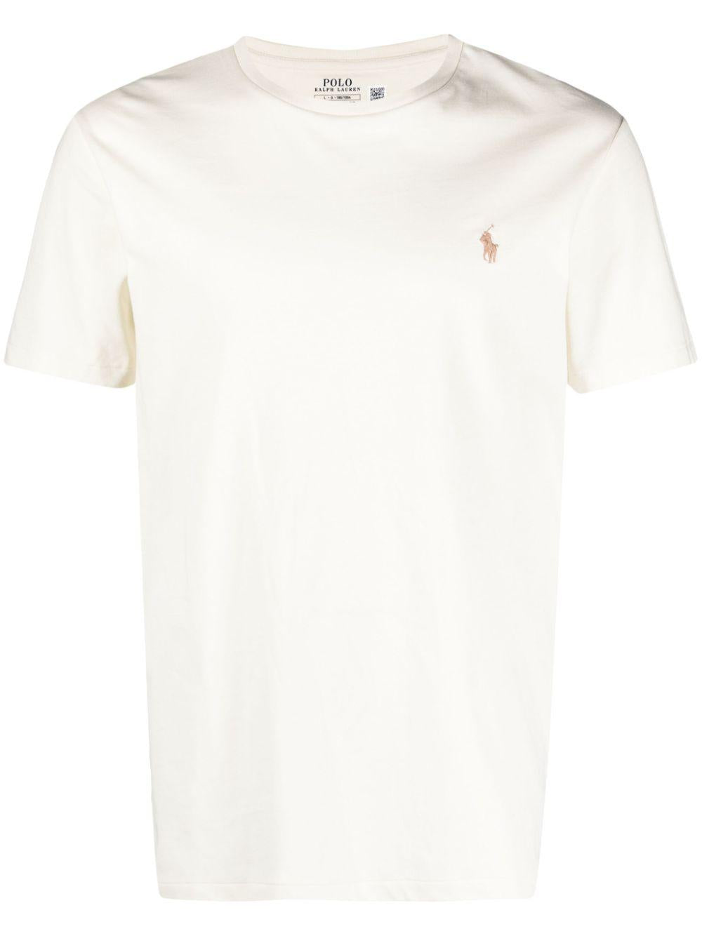 POLO RALPH LAUREN T-shirt panna con logo sul petto 