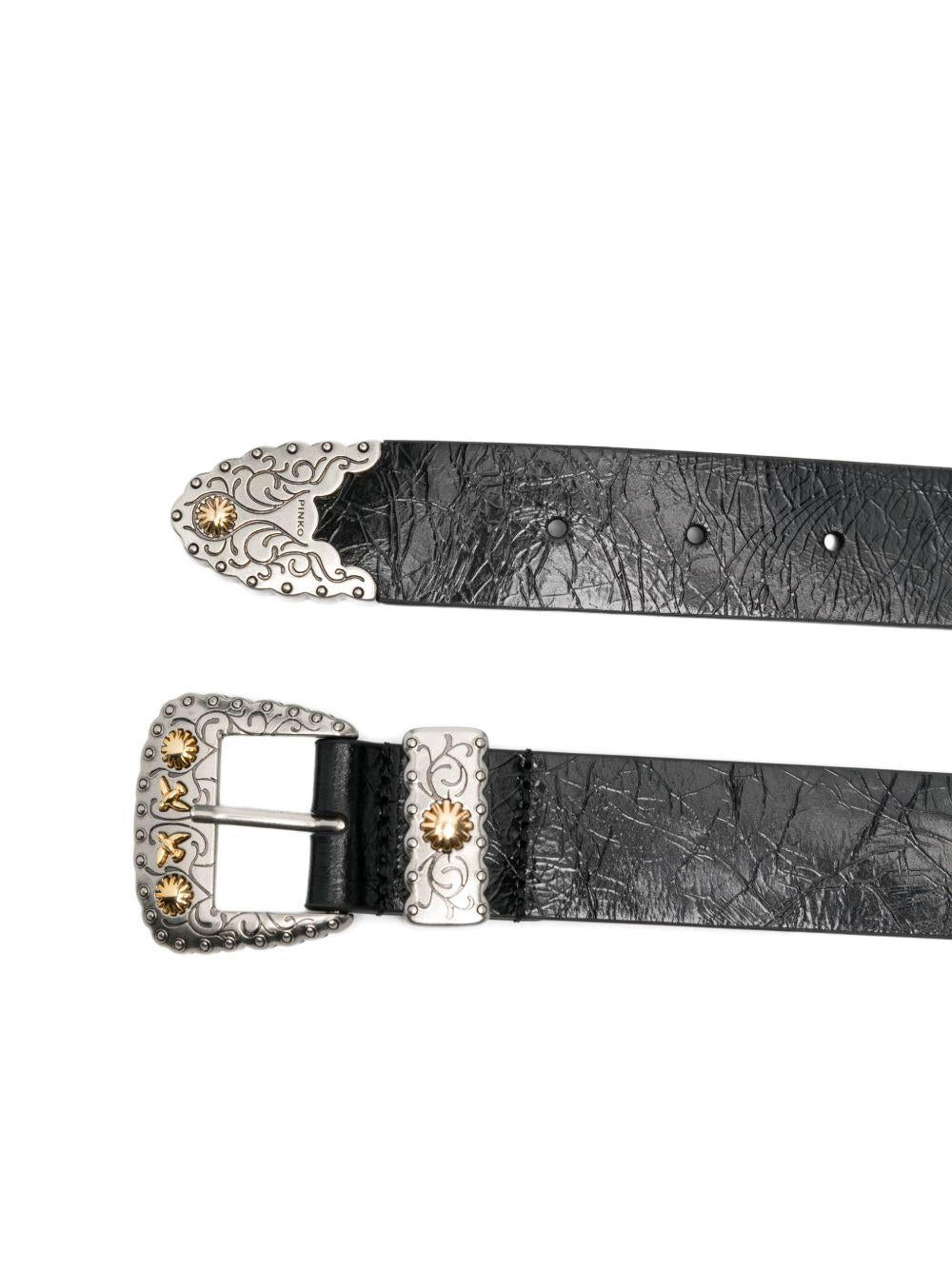 PINKO Cintura Trittico in pelle nera 
