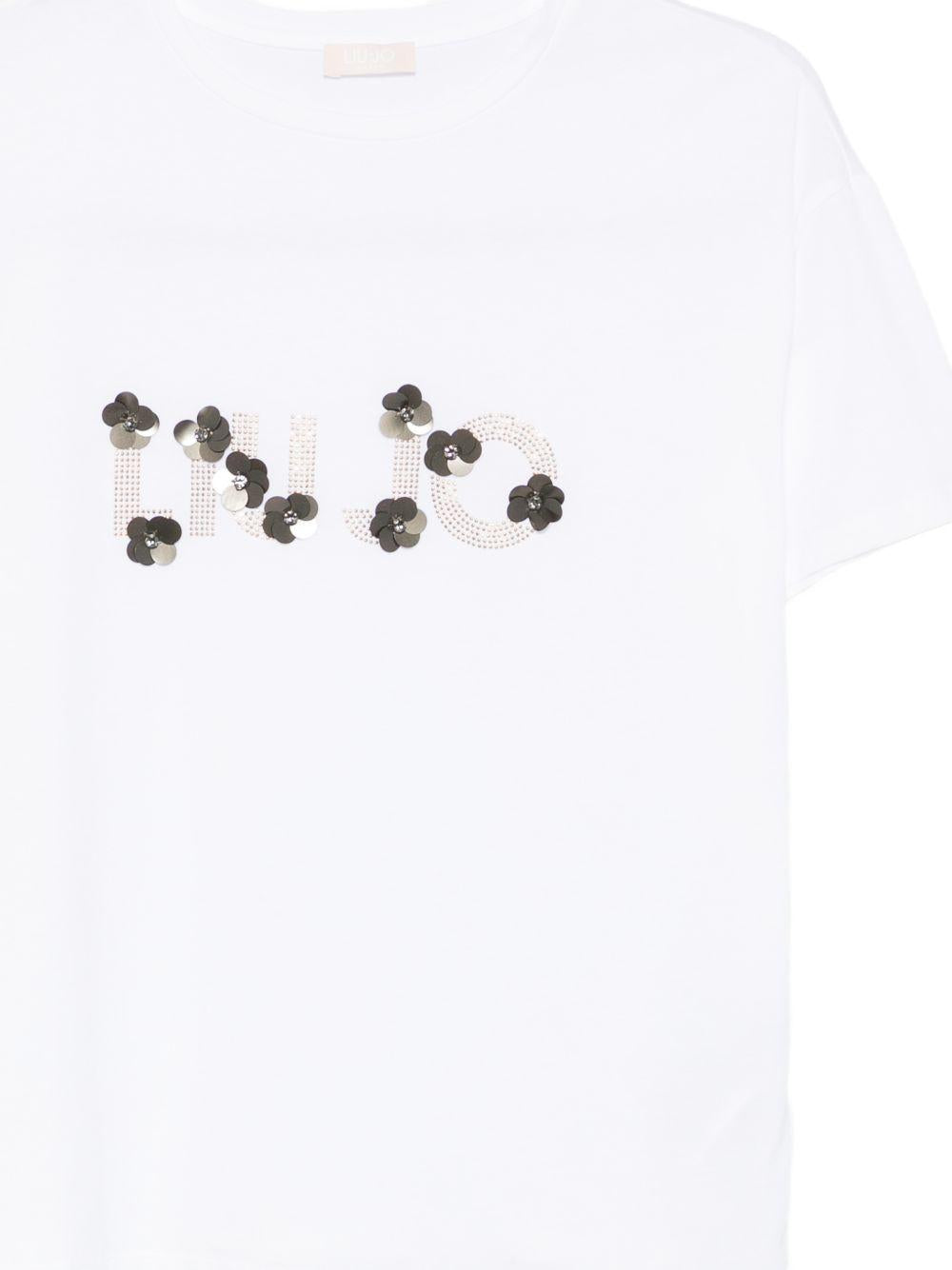 LIUJO T-shirt bianca con logo con strass 
