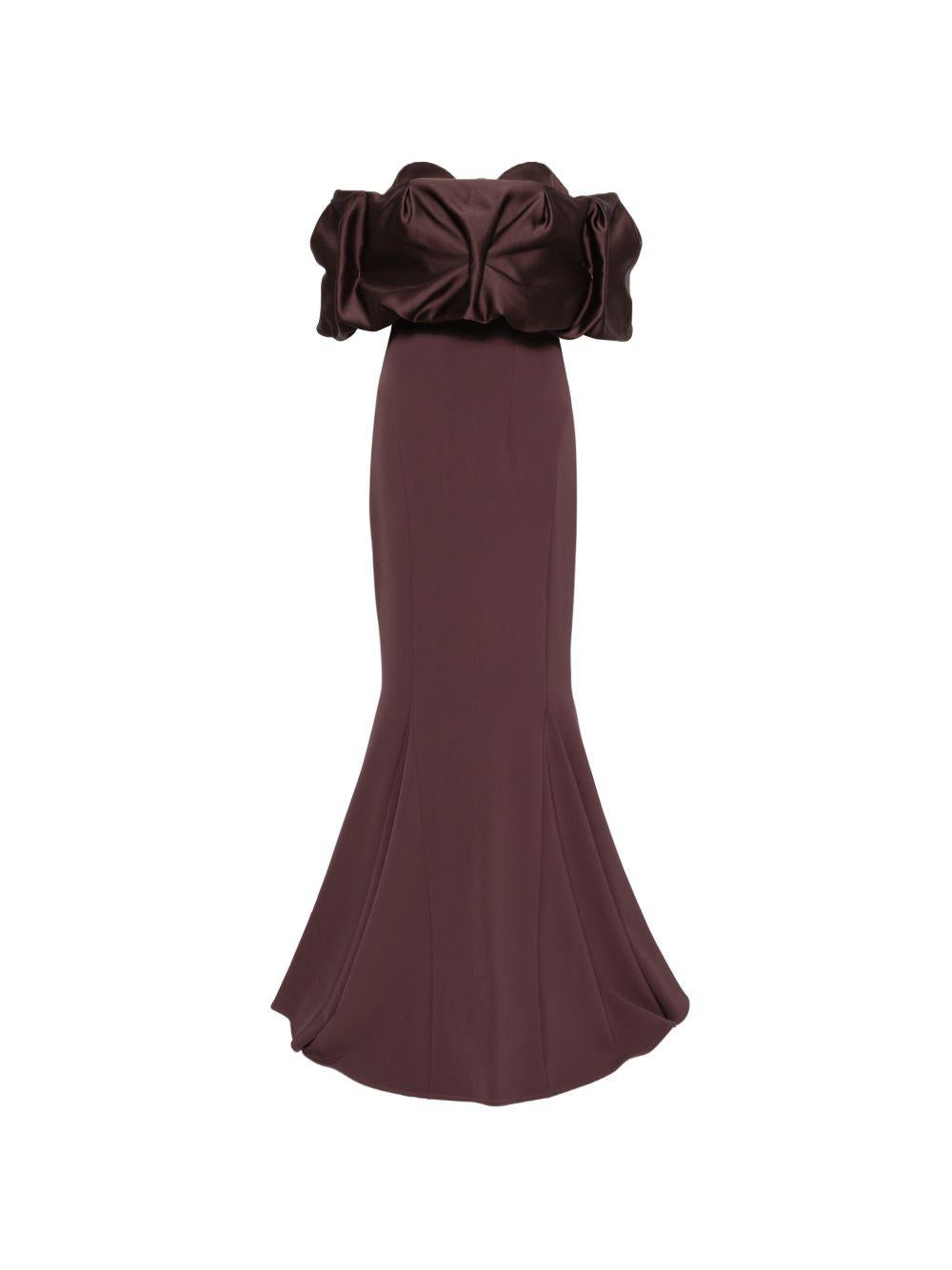 PRONOVIAS Abito lungo bordeaux scuro con spalle scoperte 
