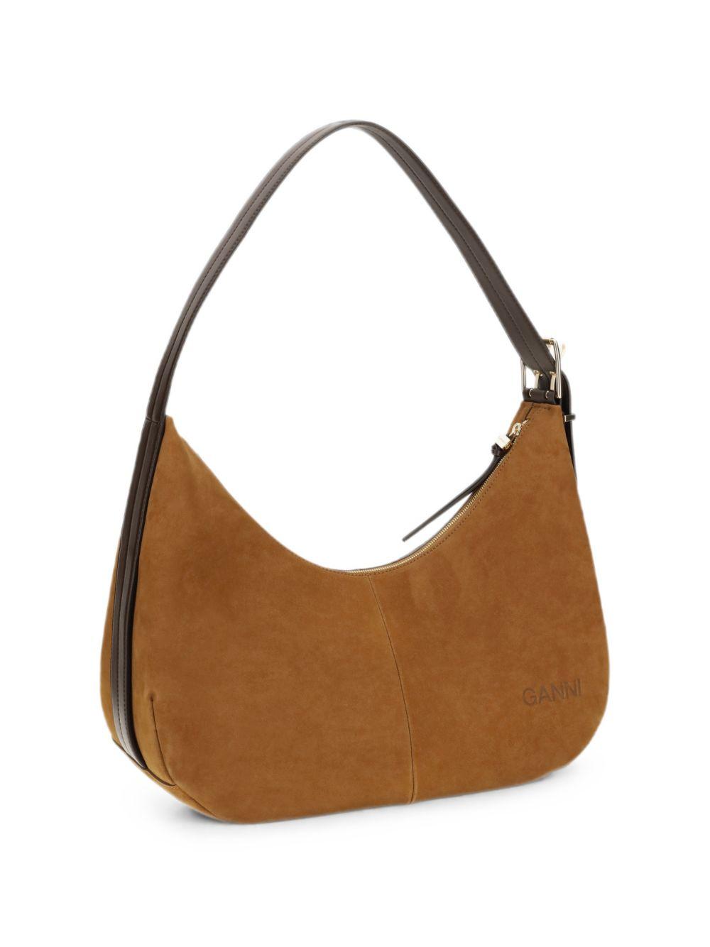 GANNI Borsa Hobo in pelle scamosciata con logo metallico 