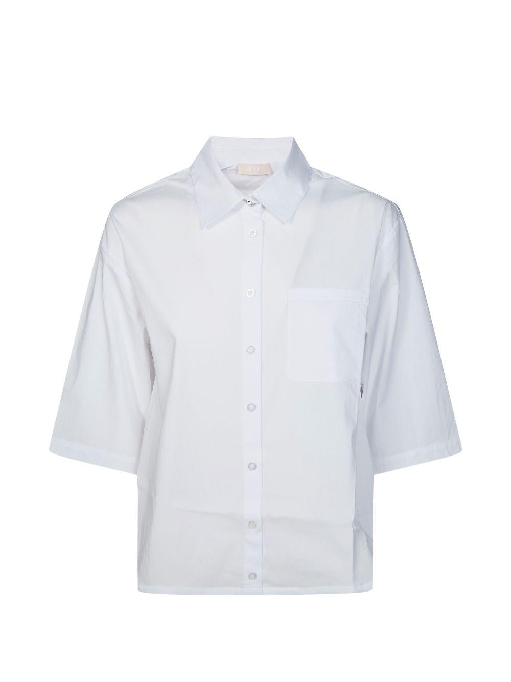 LIUJO Camicia con coulisse in vita e maniche 3/4 bianca 