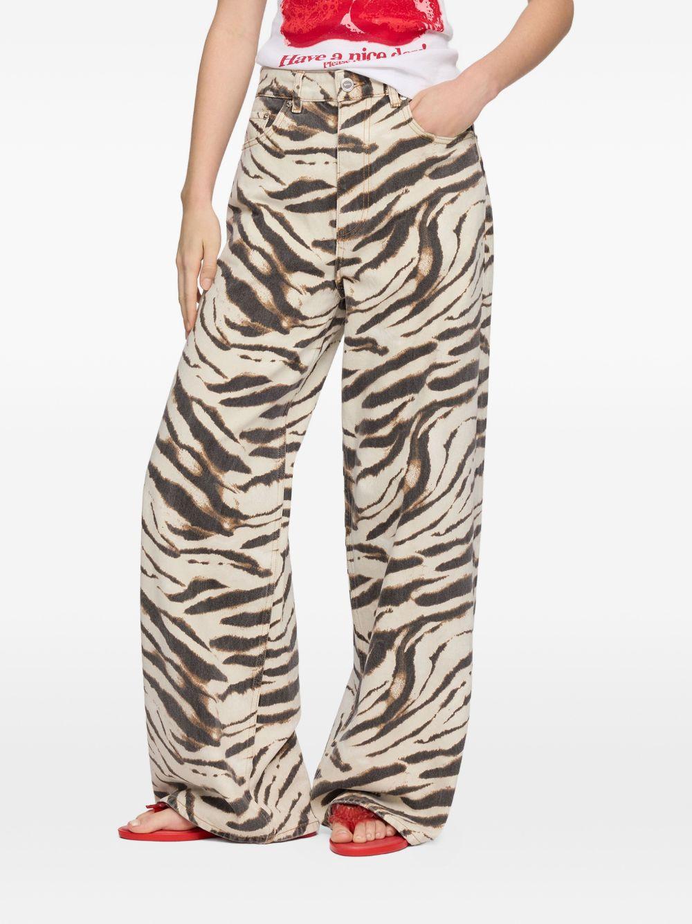 GANNI Jeans Lari Wide in denim stampa zebra 