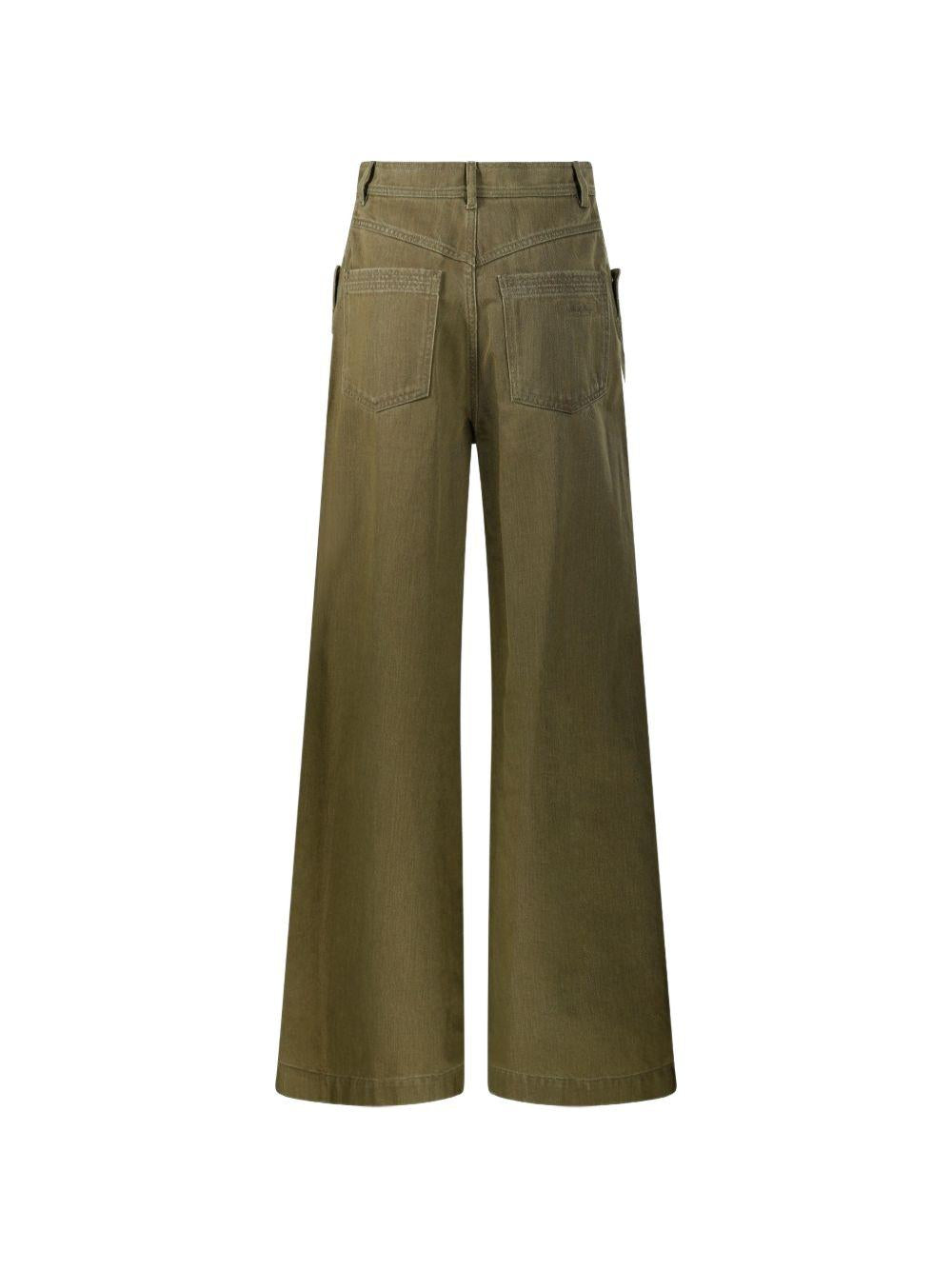 MAX MARA Pantaloni palazzo in cotone a gamba larga con logo ricamato 