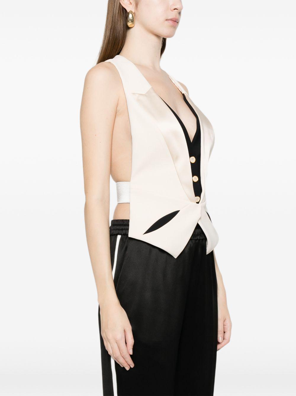 ELISABETTA FRANCHI Gilet bianco con dettagli struuturali neri 