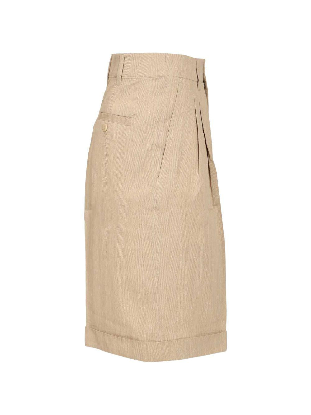 JACQUEMUS Bermuda lunghi beige in cotone con pinces 