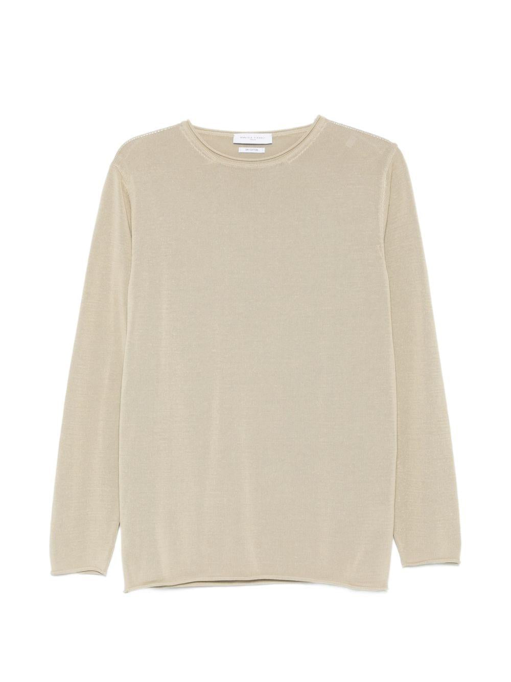 DANIELE FIESOLI T-shirt in maglia di cotone beige con girocollo e maniche lunghe 