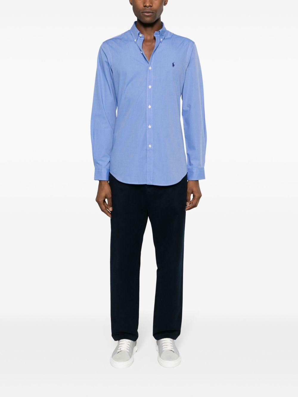 POLO RALPH LAUREN Camicia blu con logo ricamato sul petto 