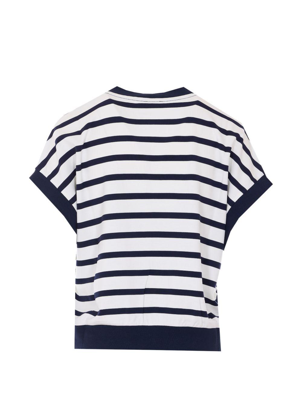 LIUJO T-shirt bianca e blu a scollo a V 