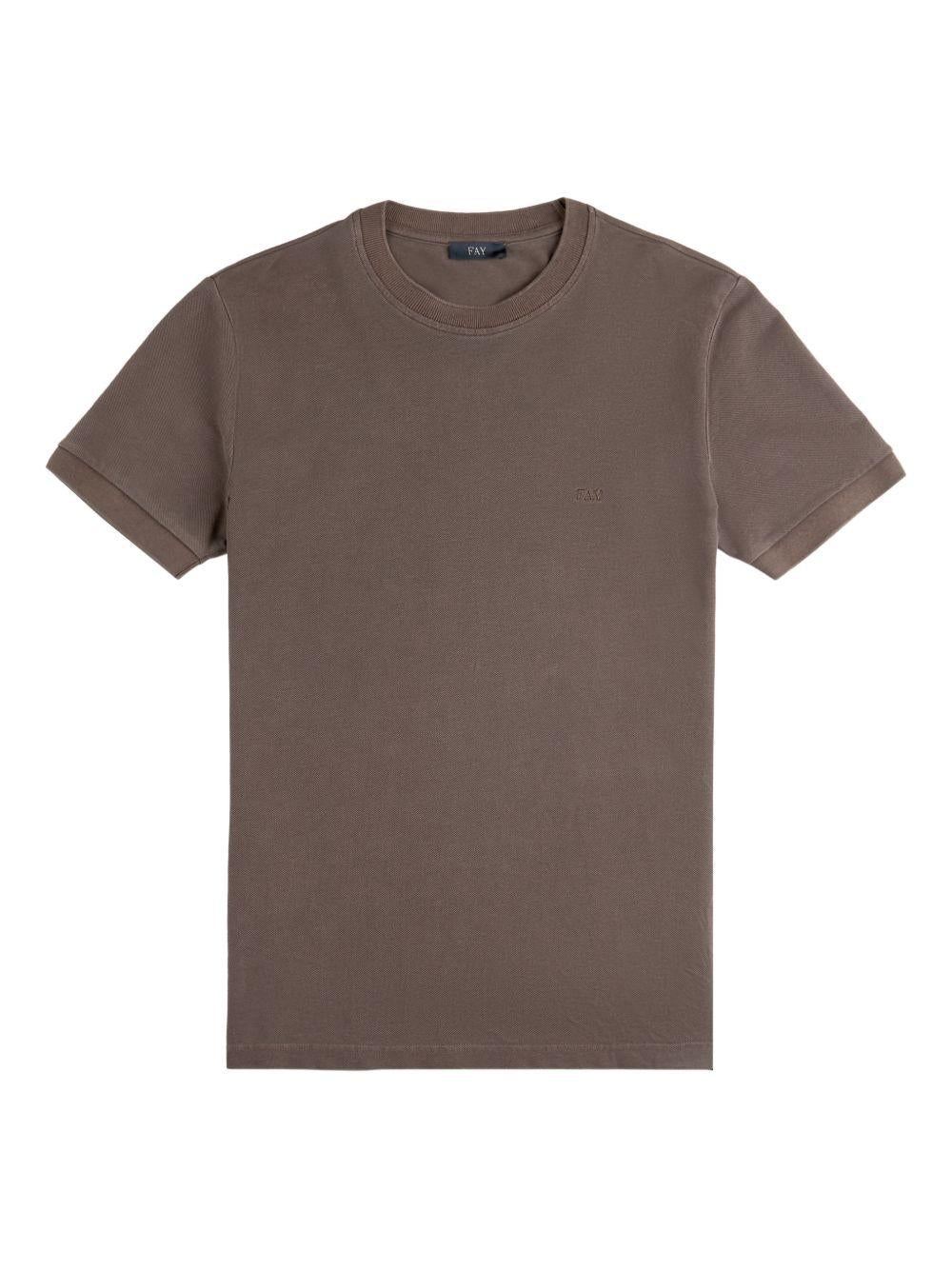 FAY T-shirt in cotone marrone girocollo 