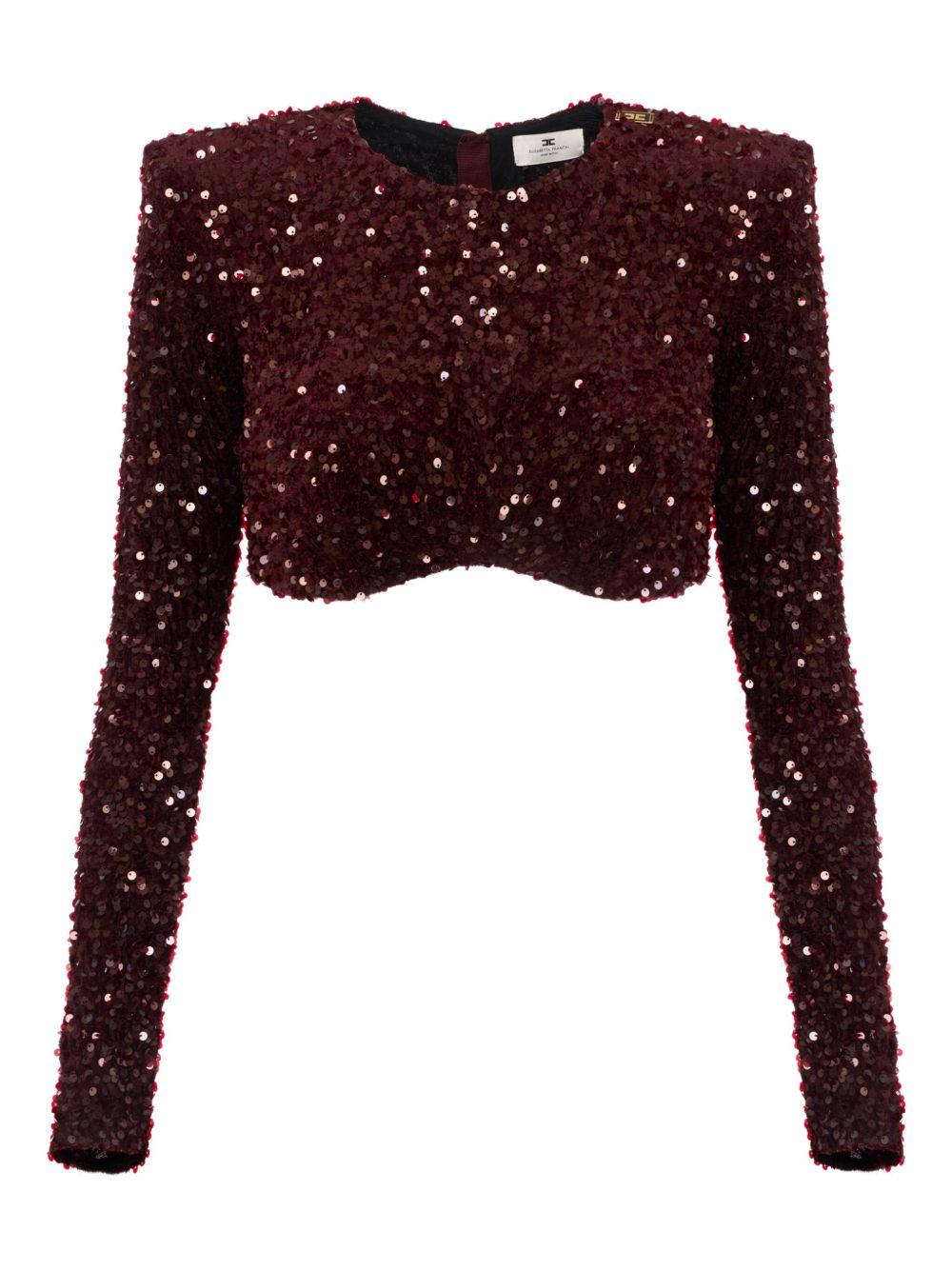 ELISABETTA FRANCHI Crop top in paillettes merlot bordeaux 