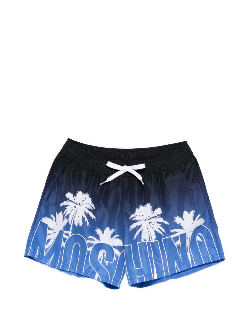 MOSCHINO SWIM Costume da mare corto blu con stampa grafica tropical 
