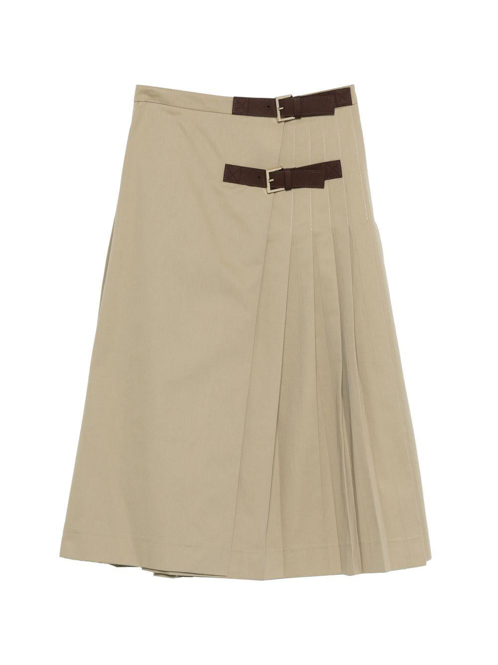 SEMICOUTURE Gonna midi Pabla in cotone verde con cinture 