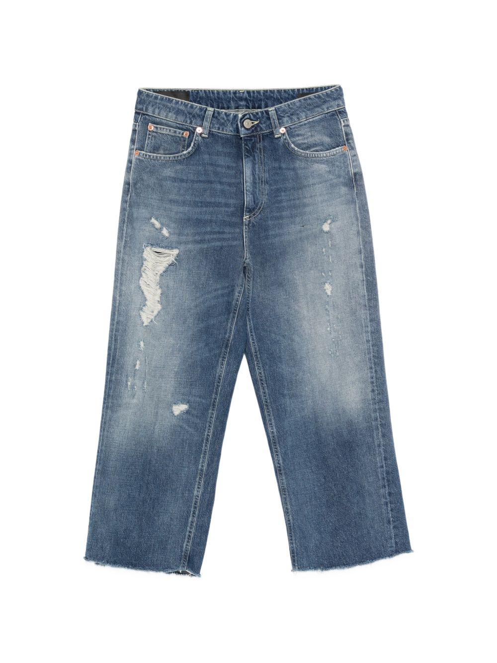 DONDUP Jeans cropped in cotone con strappi 
