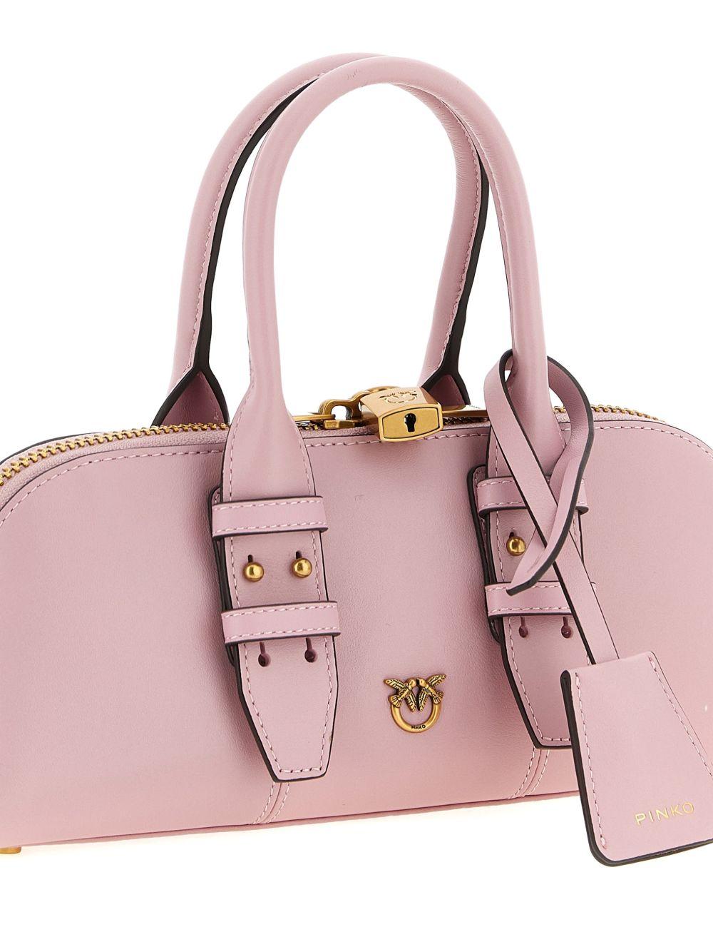 PINKO Borsa a mano di pelle rosa con fibbie dorate 