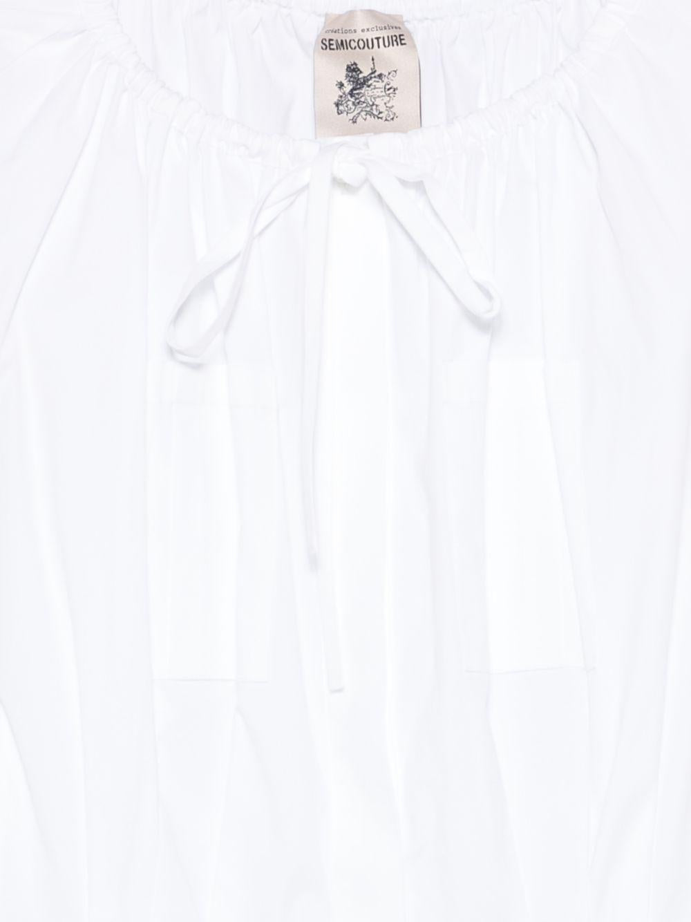 SEMICOUTURE Abito corto Ricarda in cotone bianco con tasche e laccio 