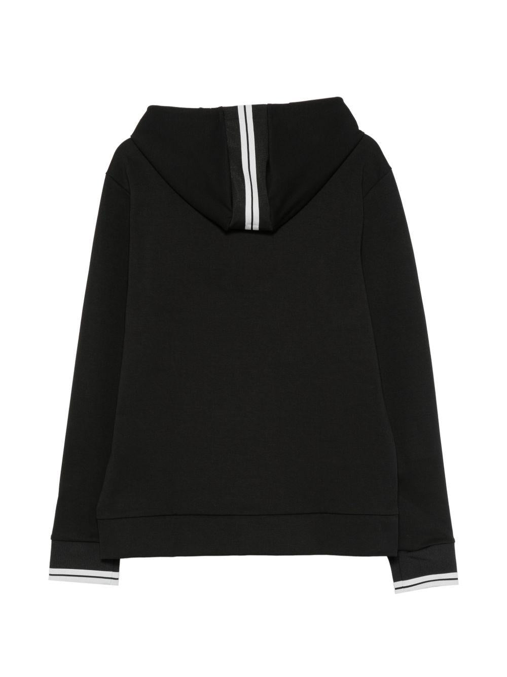 BOSS Felpa nera con cappuccio e zip in cotone 