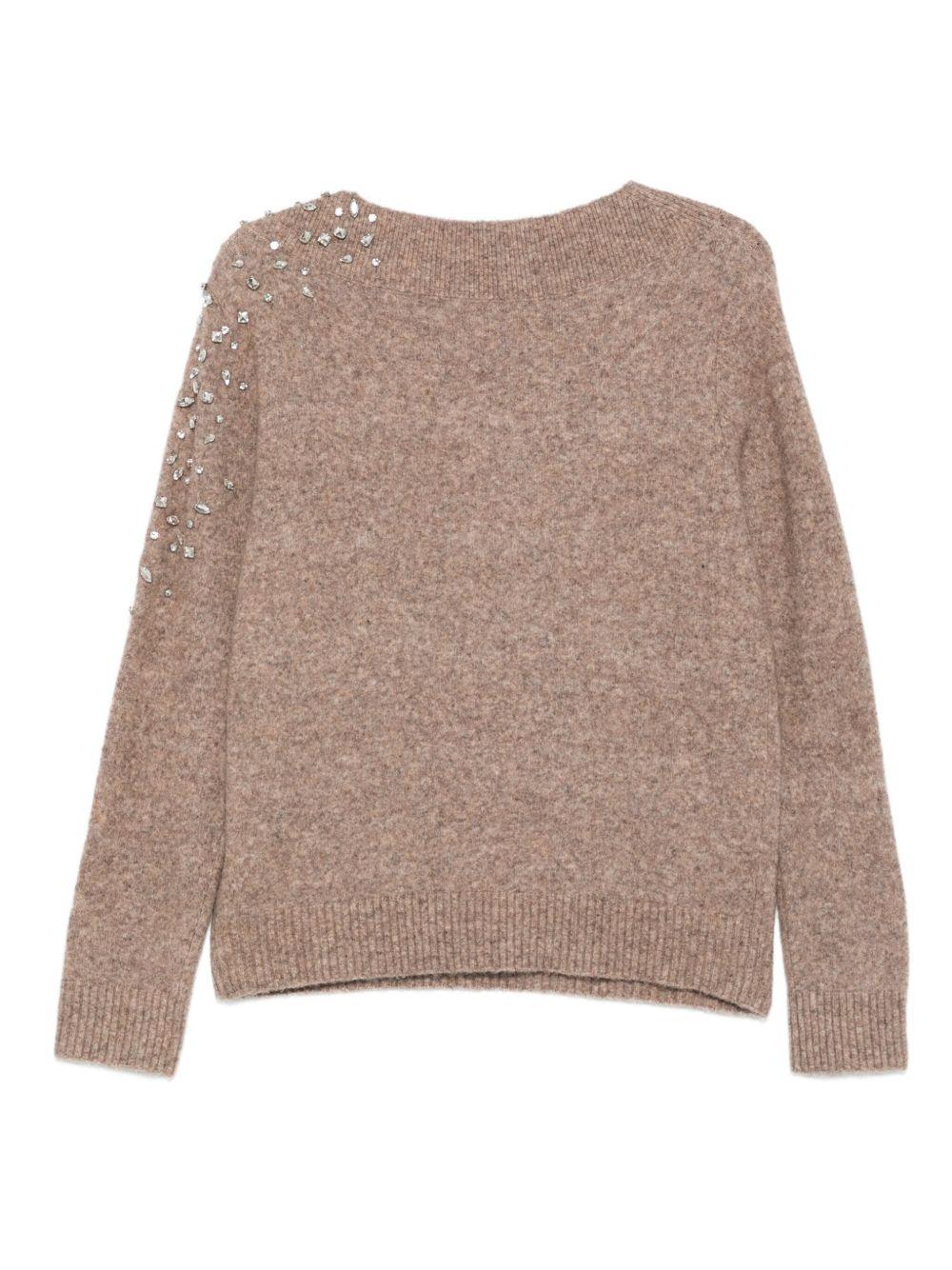 SEVENTY Maglia girocollo beige con dettagli strass 